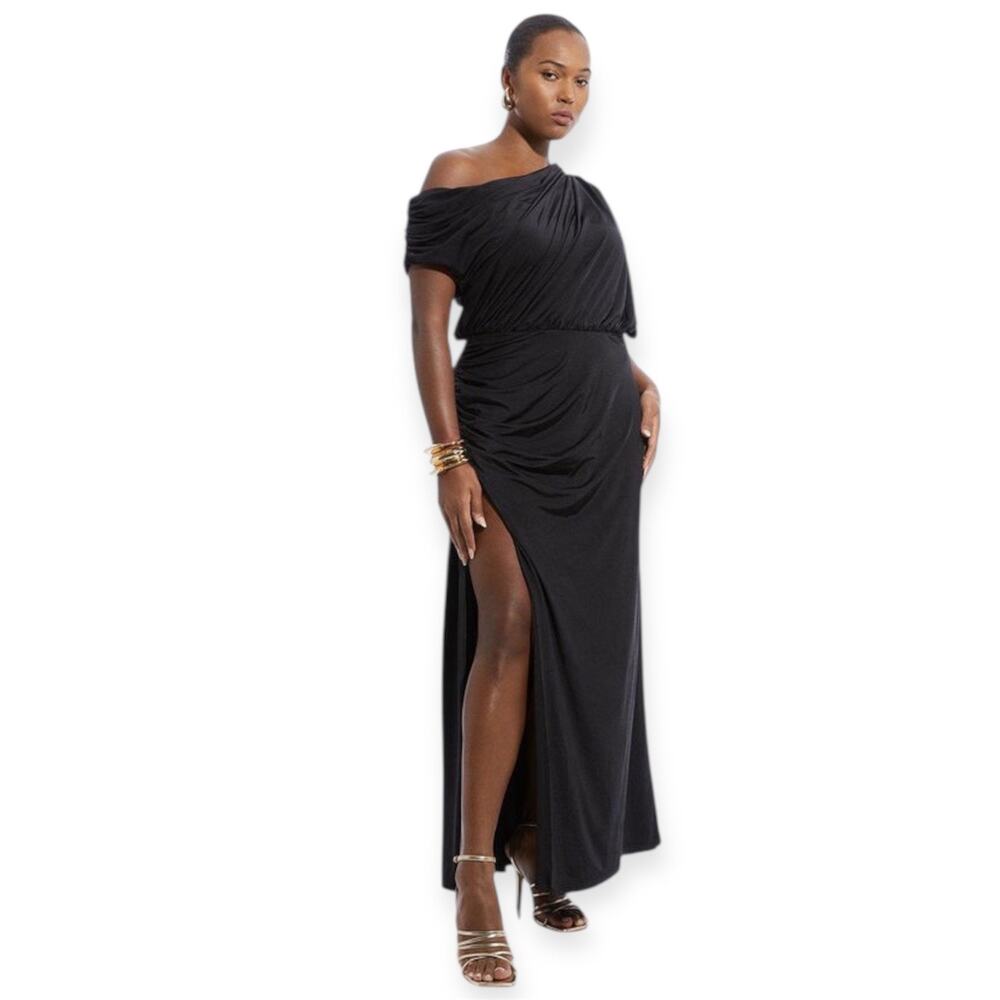KAREN MILLEN Plus Size Slinky Drapey Jersey One Shoulder Maxi Dress Size XXL